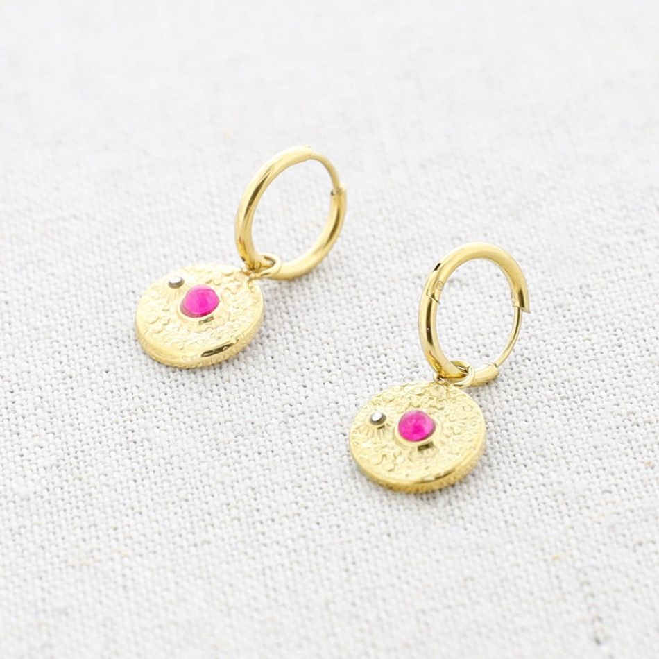 PENDIENTES ACERO COLGANTE MEDALLA PIEDRA