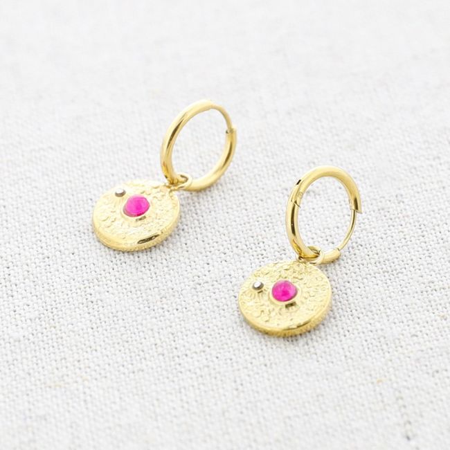PENDIENTES ACERO COLGANTE MEDALLA PIEDRA