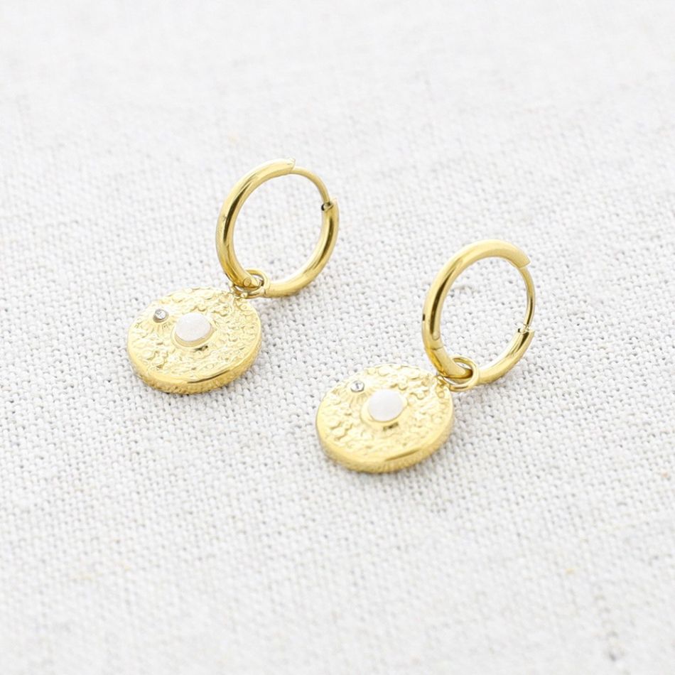 PENDIENTES ACERO COLGANTE MEDALLA PIEDRA
