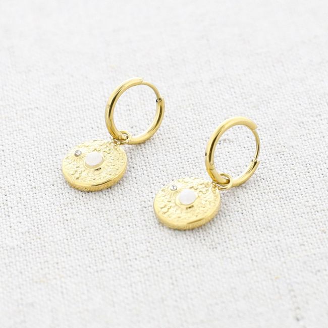PENDIENTES ACERO COLGANTE MEDALLA PIEDRA