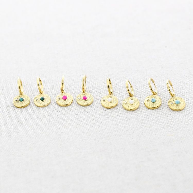 PENDIENTES ACERO COLGANTE MEDALLA PIEDRA 2