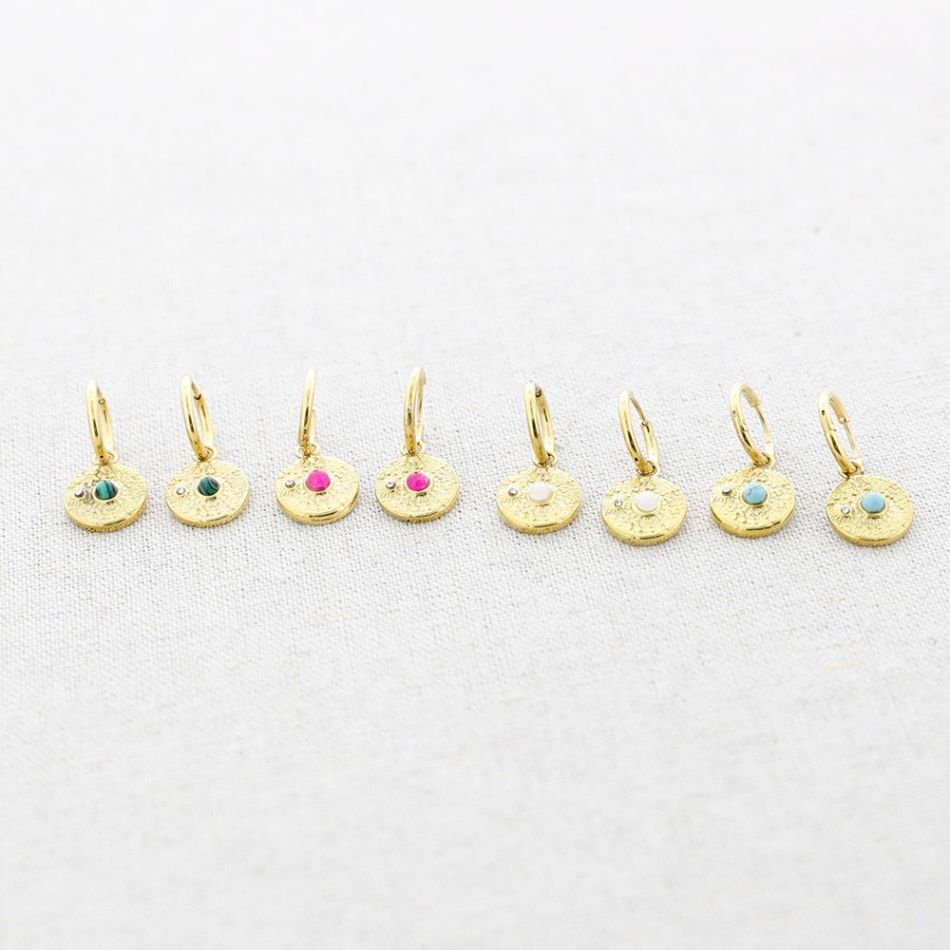 PENDIENTES ACERO COLGANTE MEDALLA PIEDRA