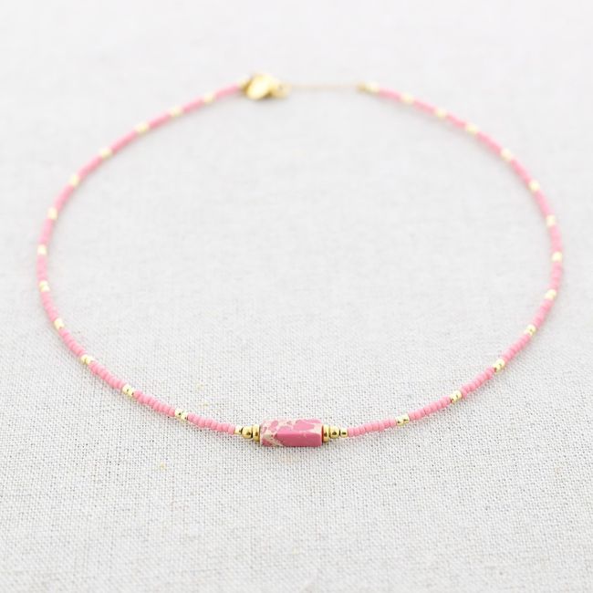 STEEL SHORT NECKLACE MIYUKI BEADS RECTANGULAR STONE