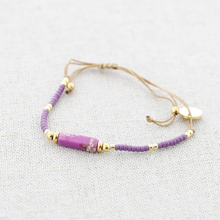 STEEL MACRAMÉ BRACELET WITH MIYUKI BEADS RECTANGULAR STONE