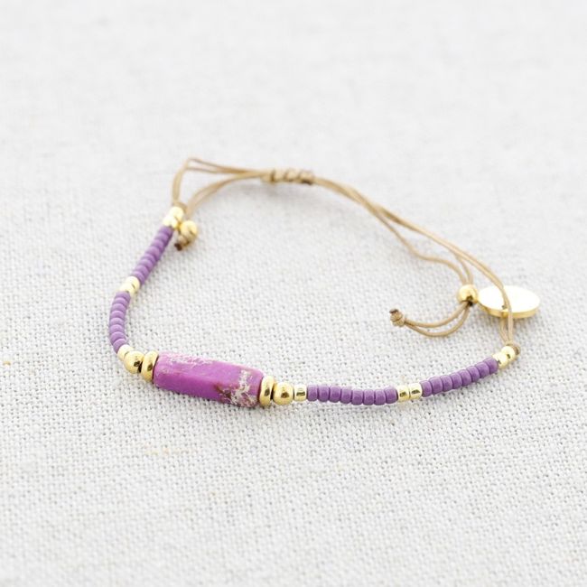 STEEL MACRAMÉ BRACELET WITH MIYUKI BEADS RECTANGULAR STONE