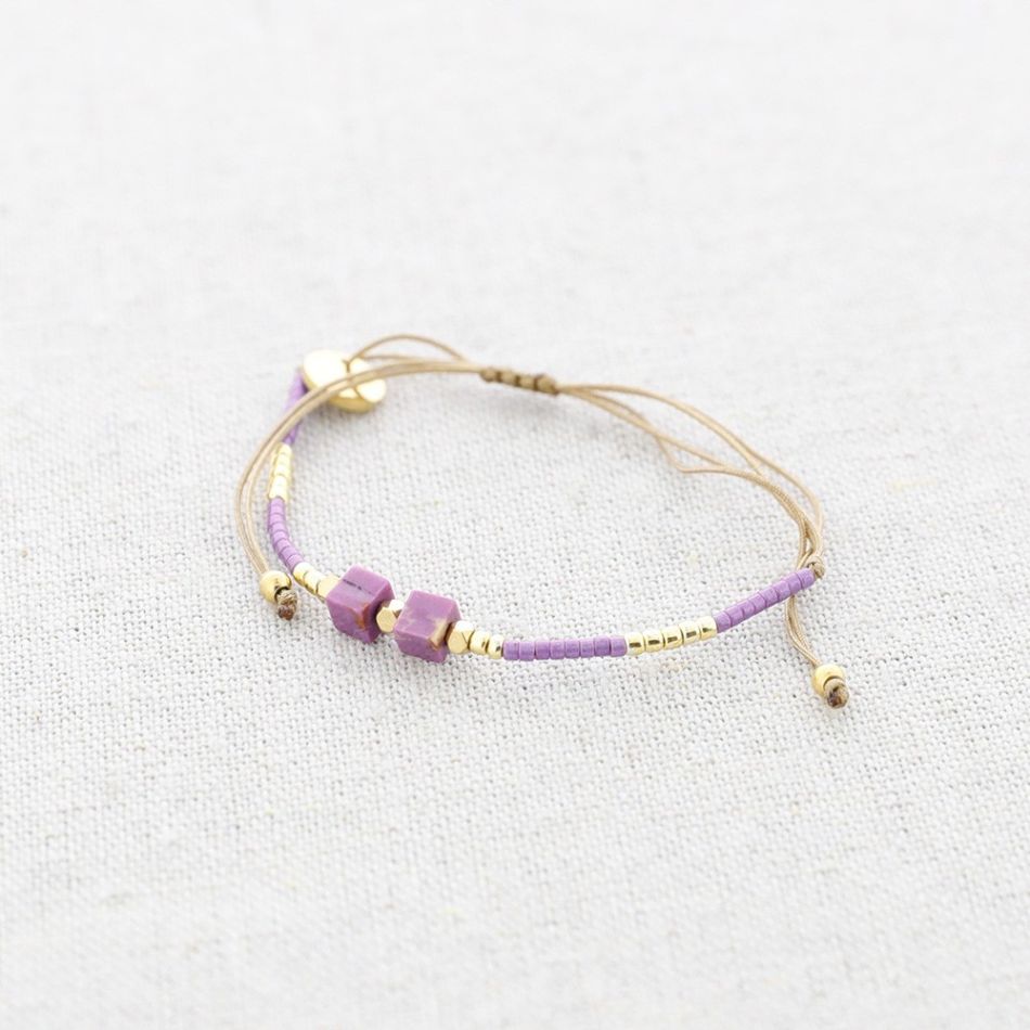 PULSERA MACRAMÉ ACERO CUENTAS MIYUKI PIEDRA CUADRADAS