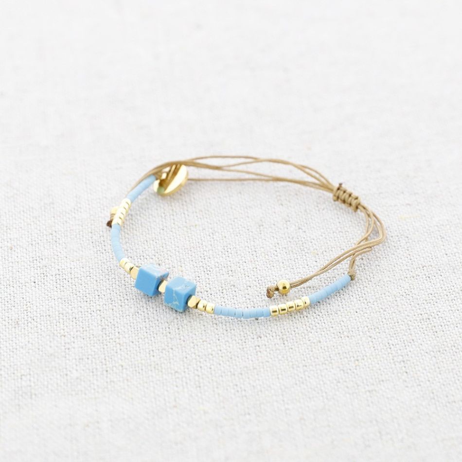 PULSERA MACRAMÉ ACERO CUENTAS MIYUKI PIEDRA CUADRADAS
