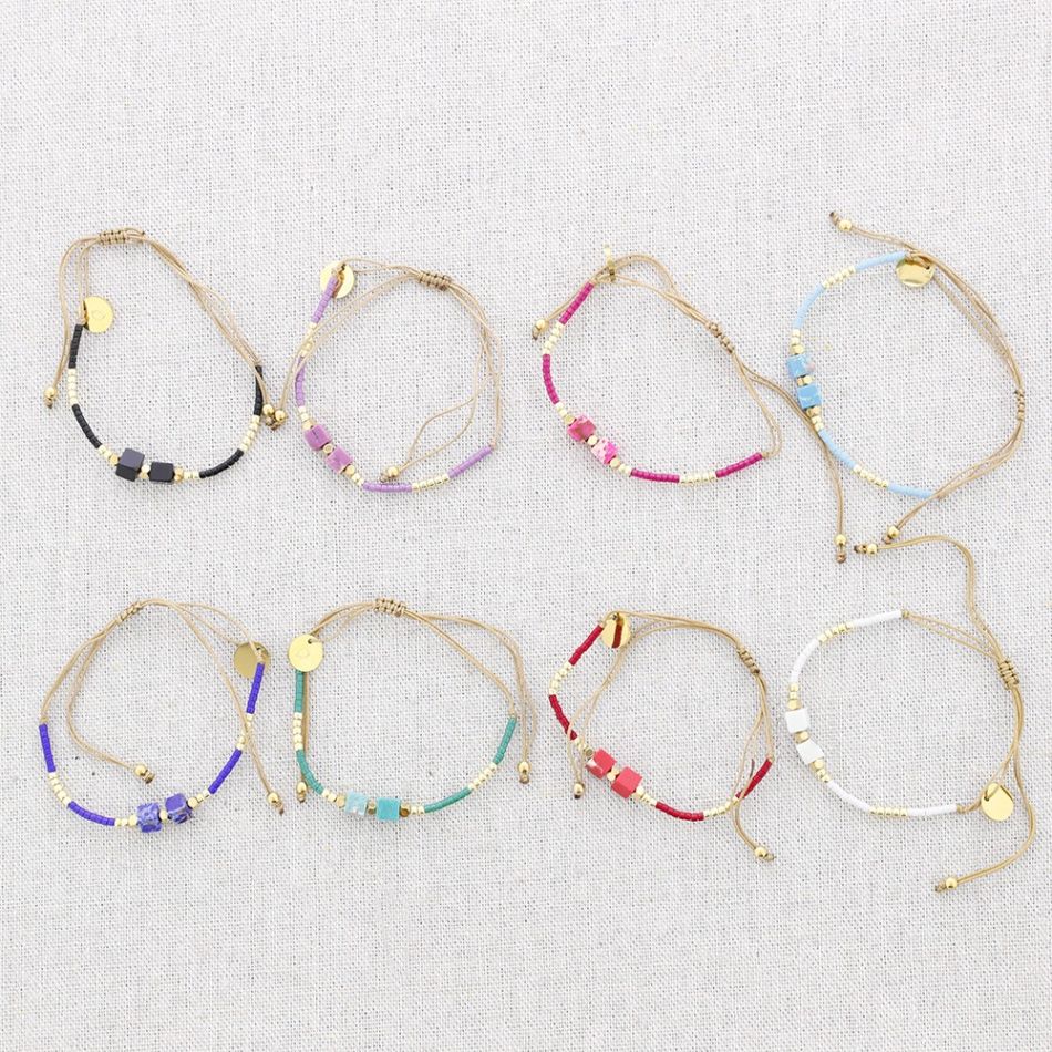 PULSERA MACRAMÉ ACERO CUENTAS MIYUKI PIEDRA CUADRADAS
