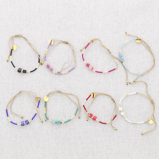 PULSERA MACRAMÉ ACERO CUENTAS MIYUKI PIEDRA CUADRADAS