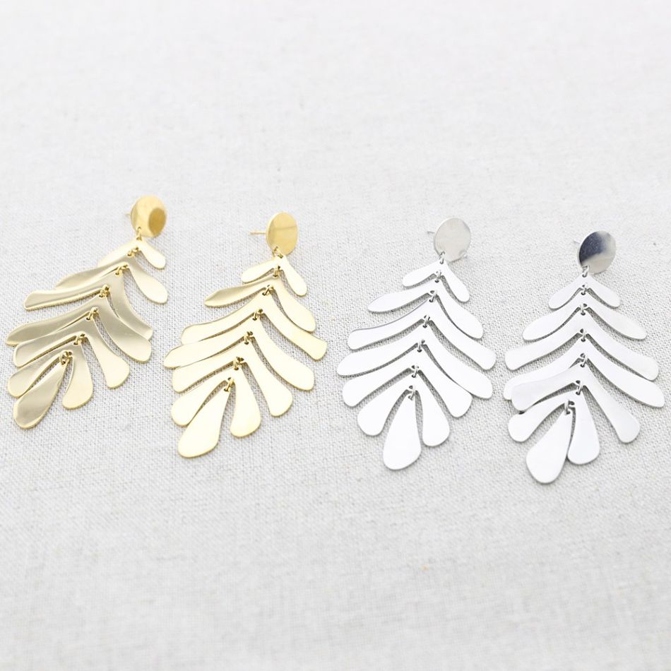 PENDIENTES ACERO COLGANTE HOJA