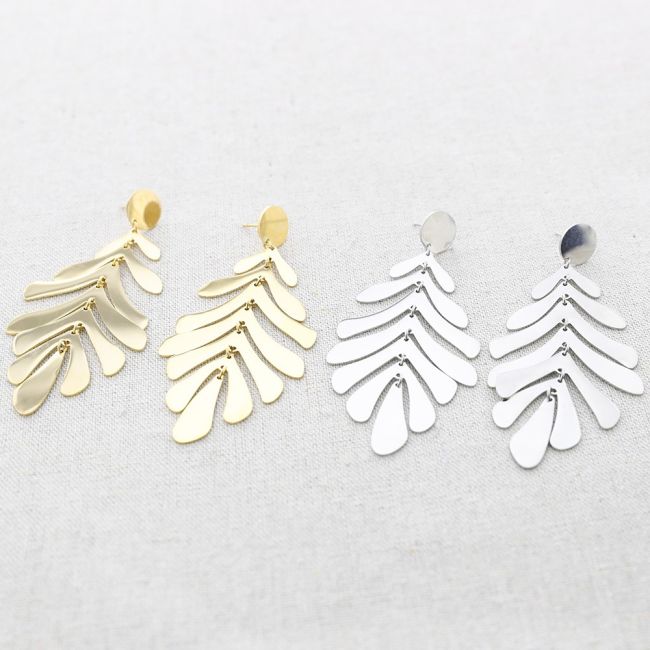 PENDIENTES ACERO COLGANTE HOJA