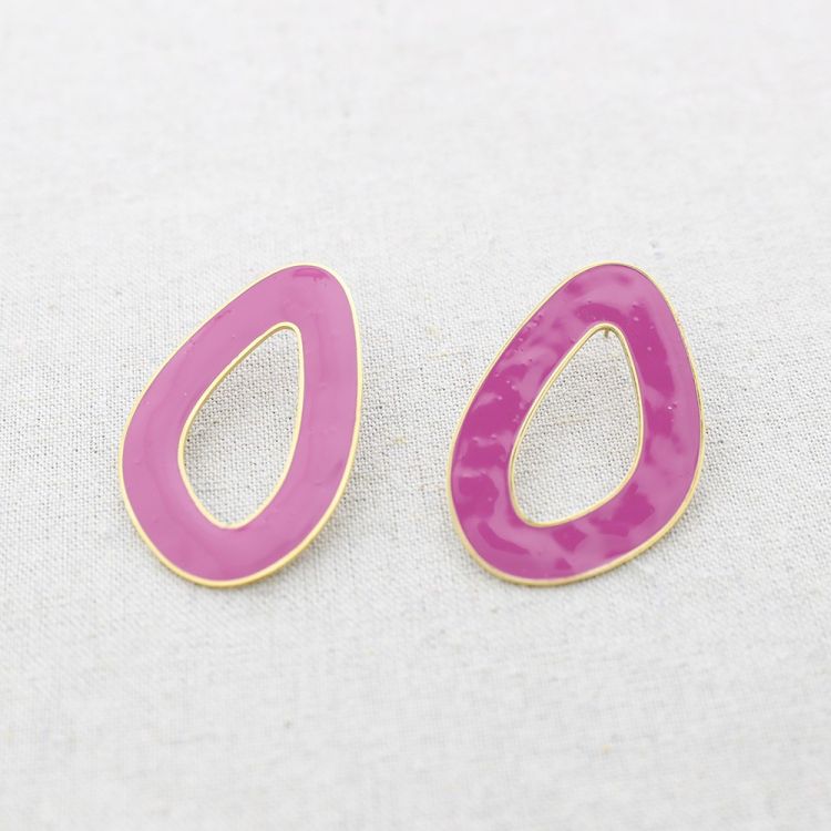 STEEL IRREGULAR HOOP ENAMEL EARRINGS 2