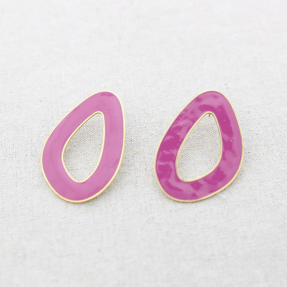 STEEL IRREGULAR HOOP ENAMEL EARRINGS