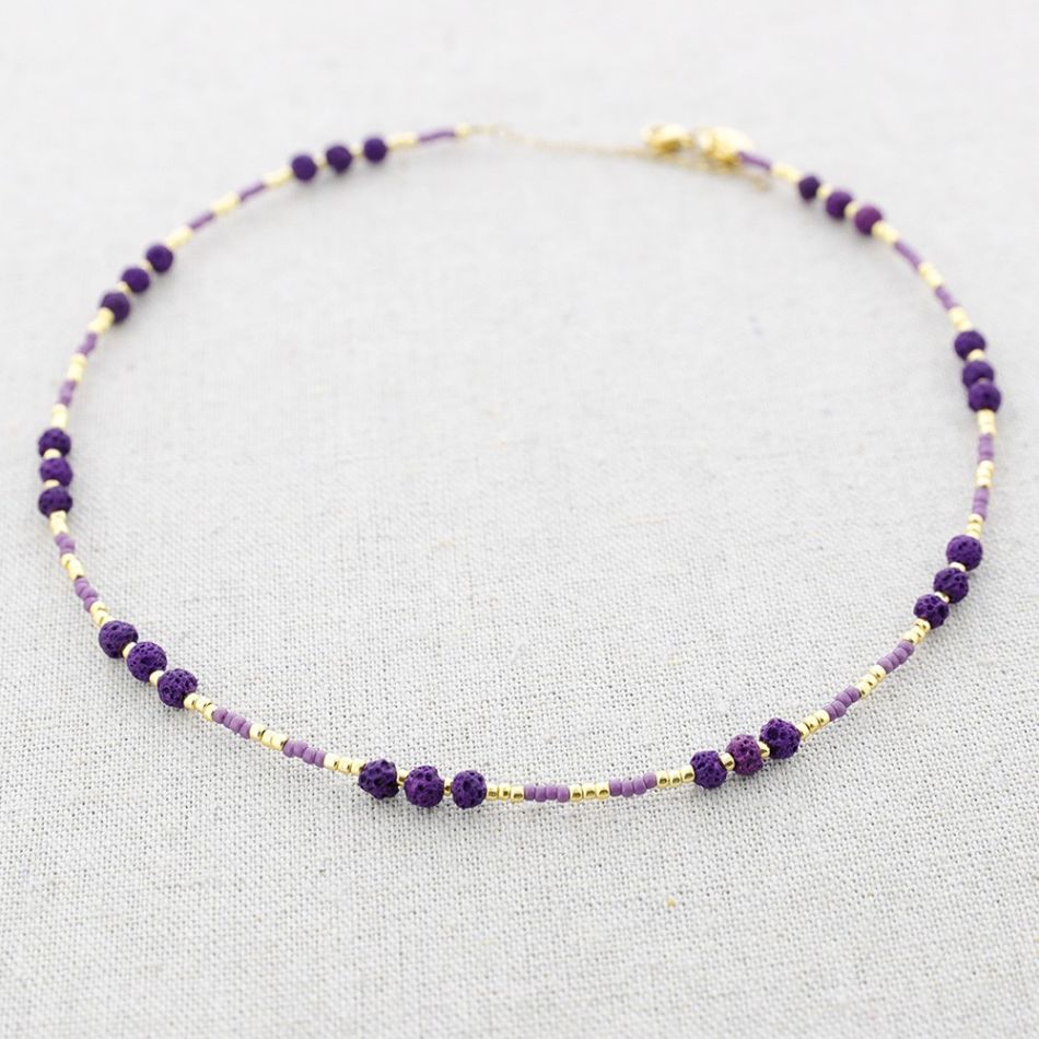 STEEL SHORT NECKLACE MIYUKI BEADS LAVA STONES