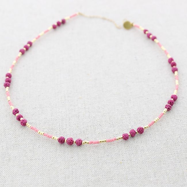STEEL SHORT NECKLACE MIYUKI BEADS LAVA STONES
