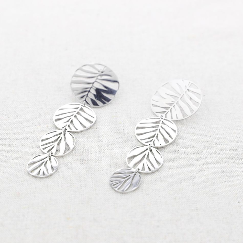 PENDIENTES ACERO MEDALLAS HOJAS CALADAS