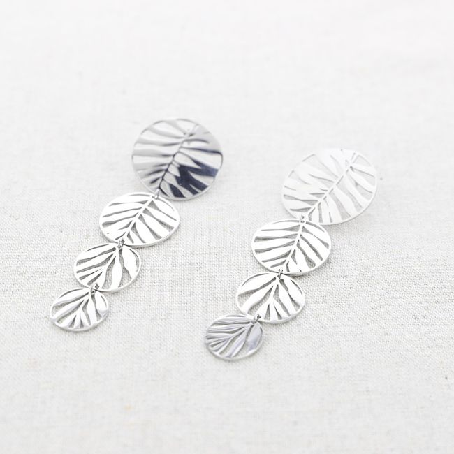 STEEL EARRINGS WITH OPENWORK LEAVES MEDALS