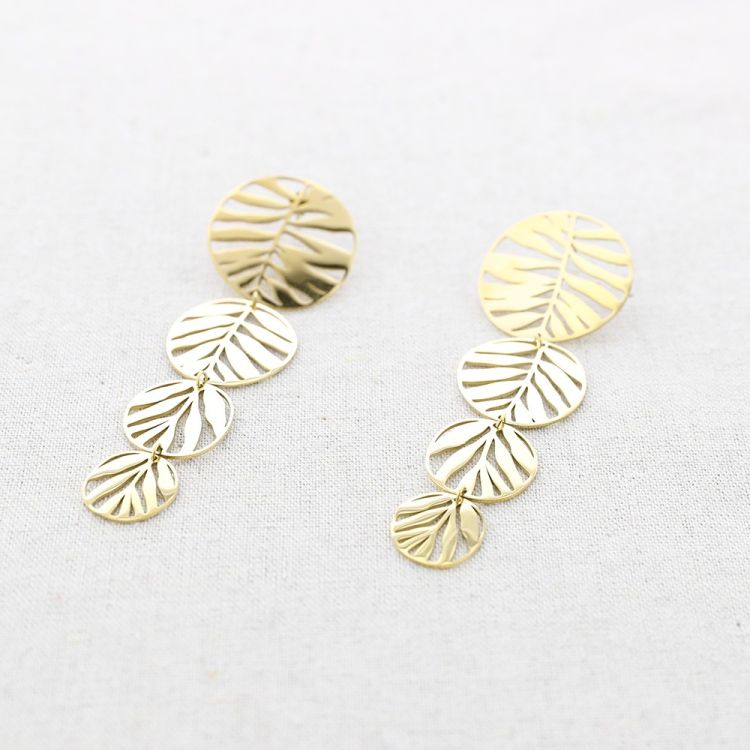 PENDIENTES ACERO MEDALLAS HOJAS CALADAS