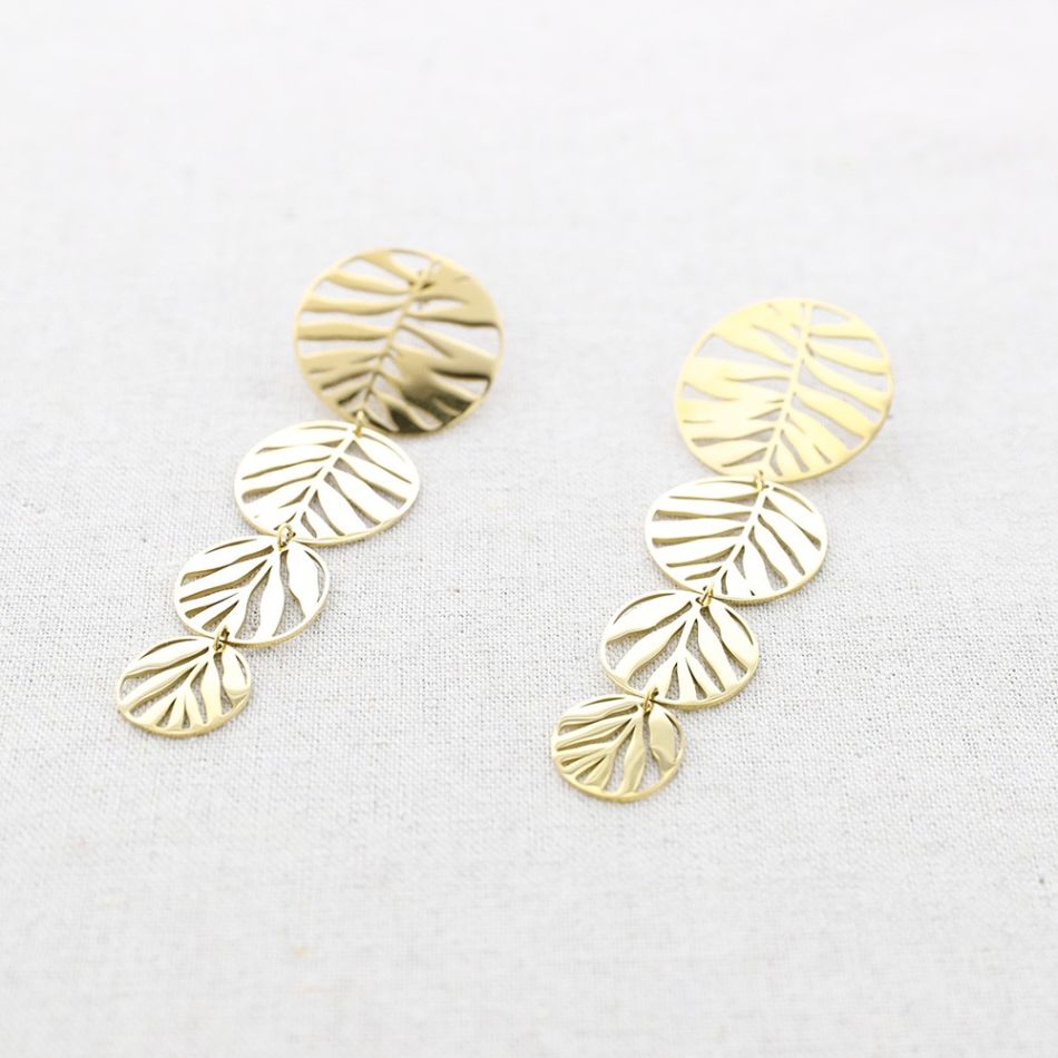 PENDIENTES ACERO MEDALLAS HOJAS CALADAS
