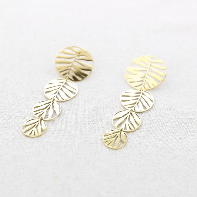 PENDIENTES ACERO MEDALLAS HOJAS CALADAS