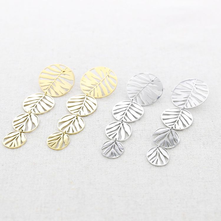PENDIENTES ACERO MEDALLAS HOJAS CALADAS 2
