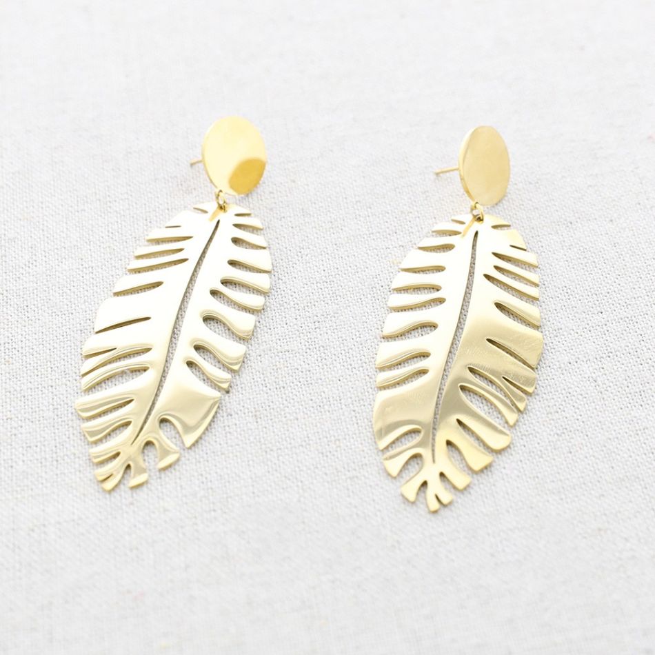 PENDIENTES ACERO COLGANTE HOJA CALADA