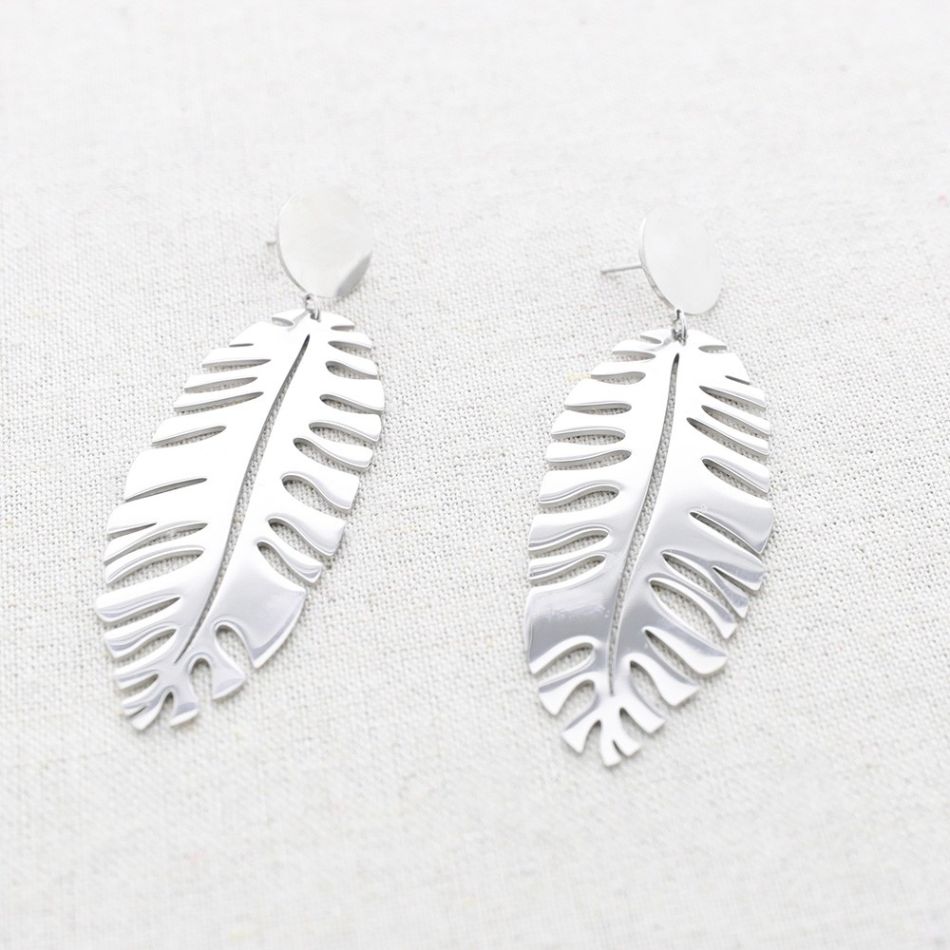 STEEL PENDANT LEAF EARRINGS