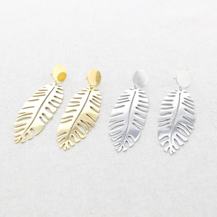 PENDIENTES ACERO COLGANTE HOJA CALADA 2