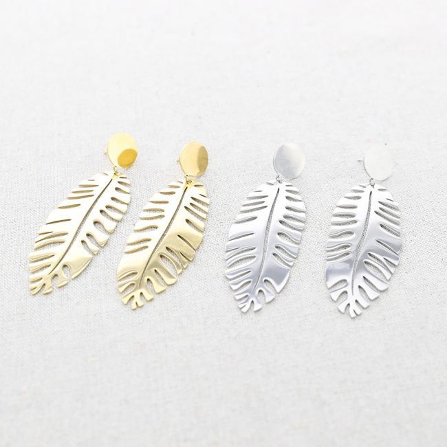 STEEL PENDANT LEAF EARRINGS