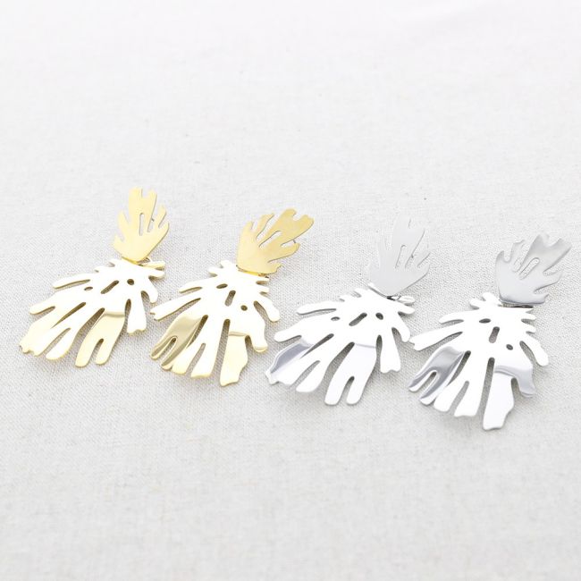 PENDIENTES ACERO DOBLE CORAL