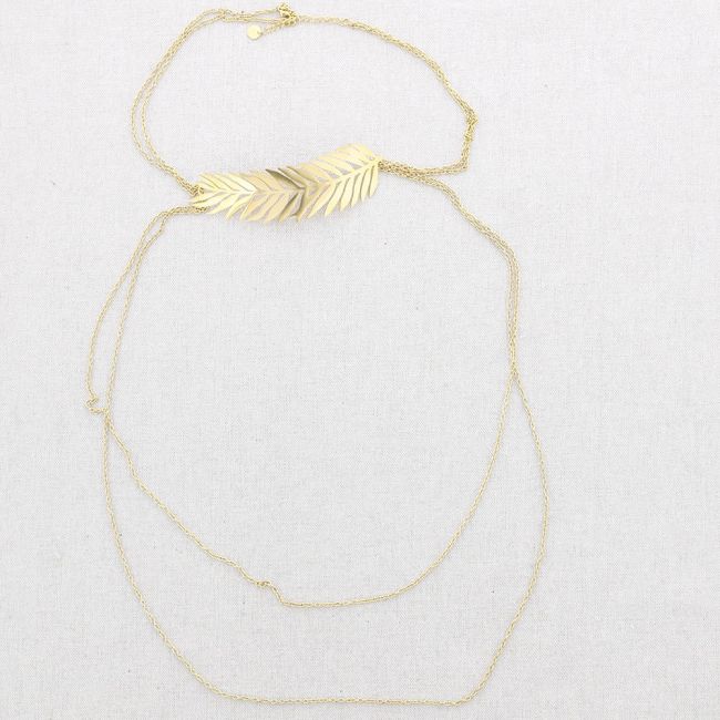 LONG STEEL LEAF NECKLACE WITH CHAINS