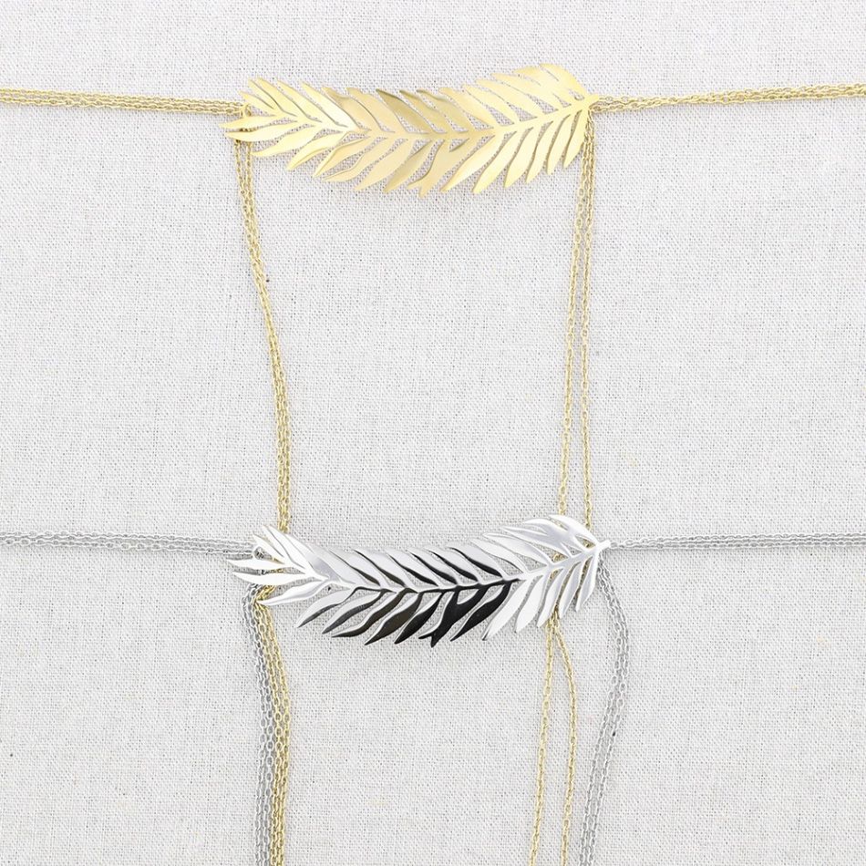 LONG STEEL LEAF NECKLACE WITH CHAINS