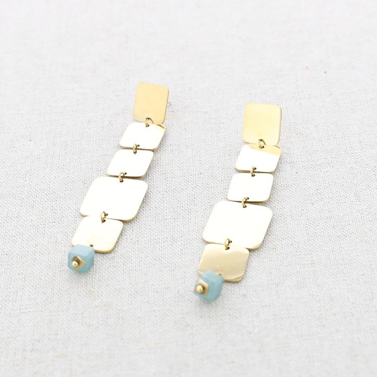 SQUARE STEEL STONE PENDANT EARRINGS 2