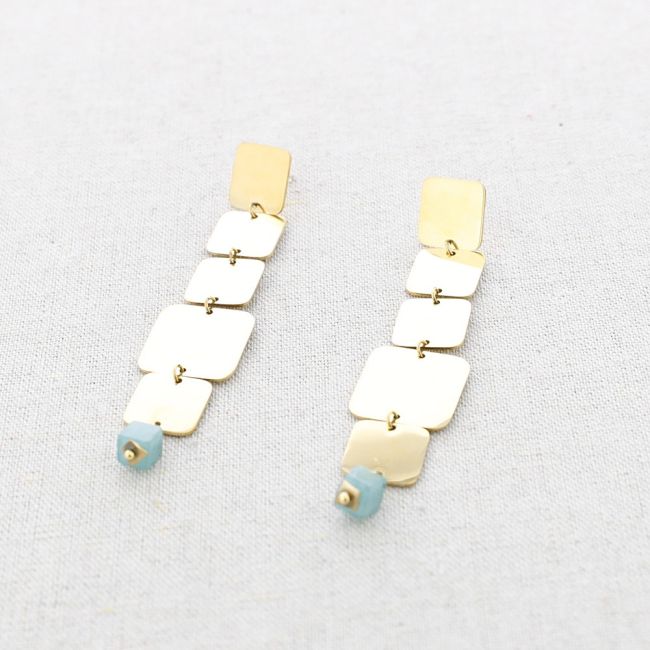 SQUARE STEEL STONE PENDANT EARRINGS