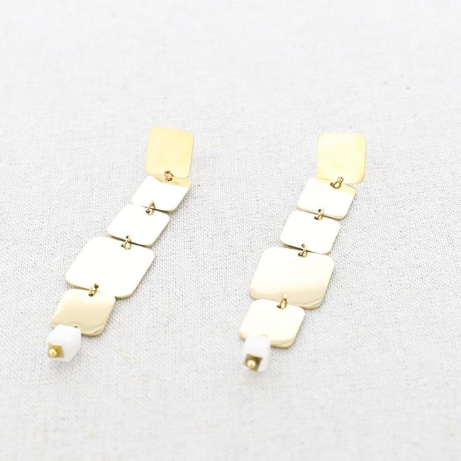 SQUARE STEEL STONE PENDANT EARRINGS