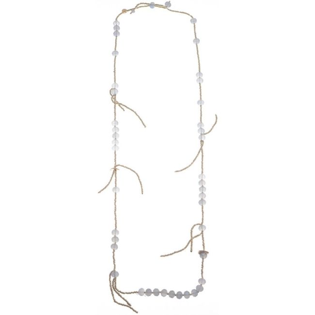 LONG NECKLACE WITH FACETED CRYSTALS PENDANTS WITH BEADS