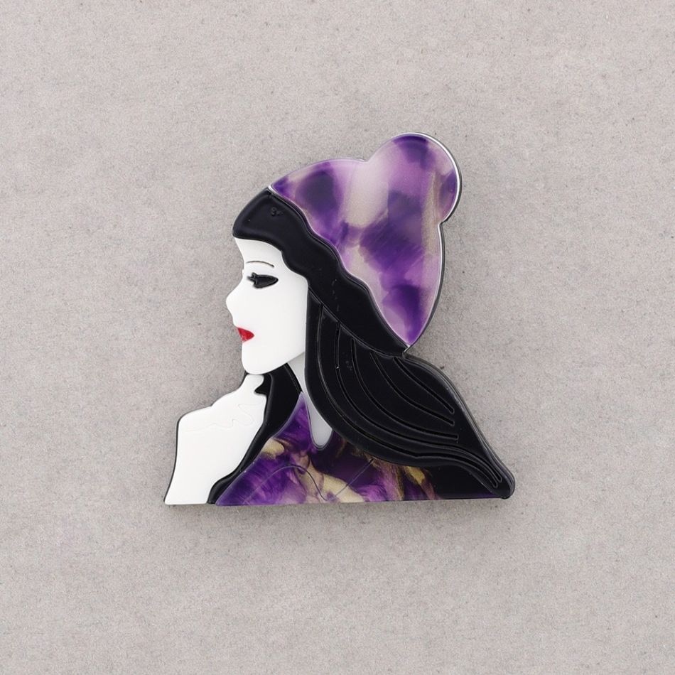 RESIN HAT GIRL BROOCH