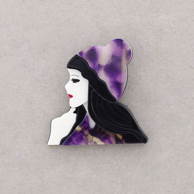 RESIN HAT GIRL BROOCH