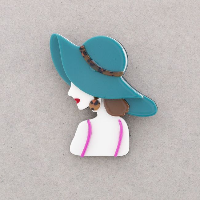 RESIN HAT GIRL BROOCH