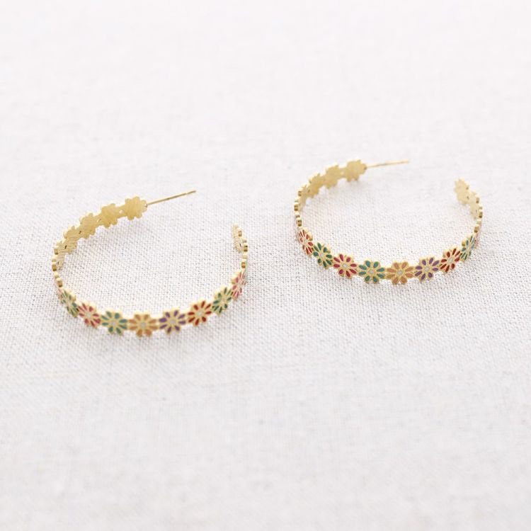 PENDIENTES ACERO ARO FLORES ESMALTE