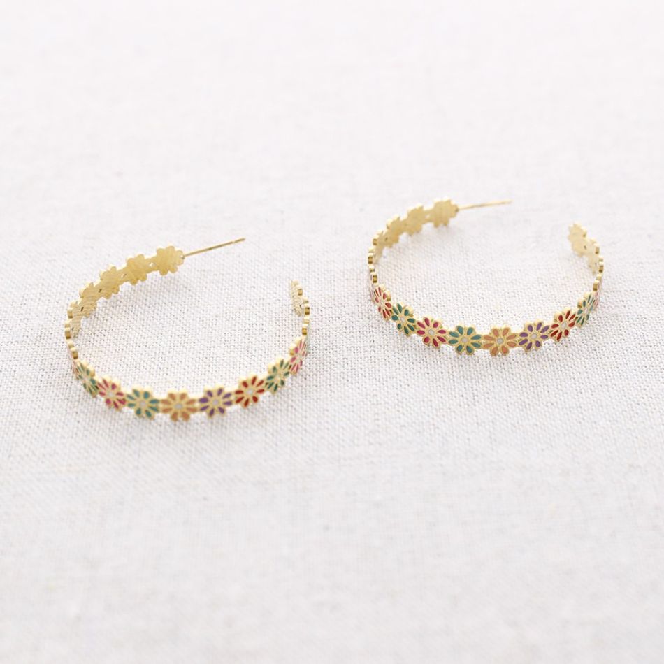 PENDIENTES ACERO ARO FLORES ESMALTE