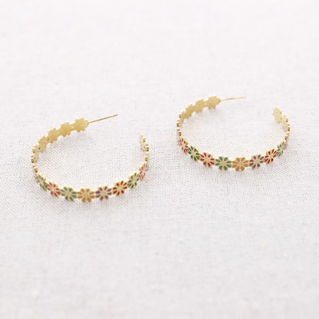 PENDIENTES ACERO ARO FLORES ESMALTE