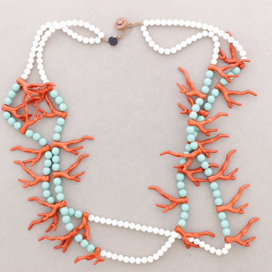 RESIN CORAL BALLS DOUBLE NECKLACE