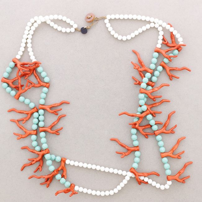 RESIN CORAL BALLS DOUBLE NECKLACE