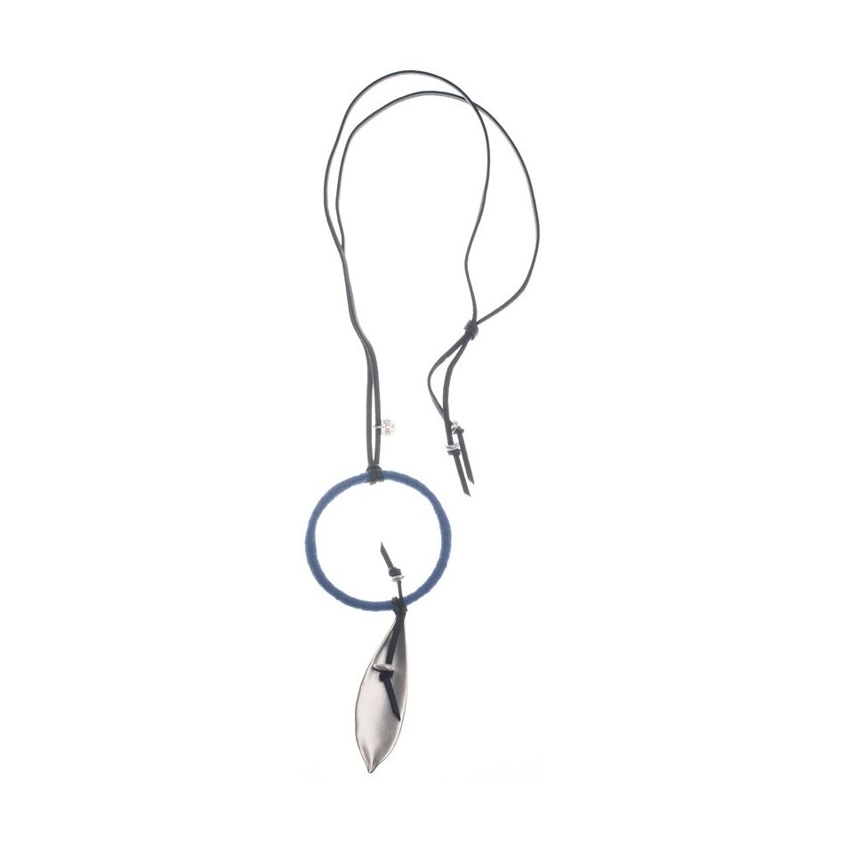 METAL LEAF RING PENDANT LONG NECKLACE