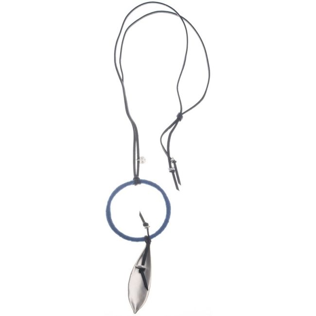 METAL LEAF RING PENDANT LONG NECKLACE