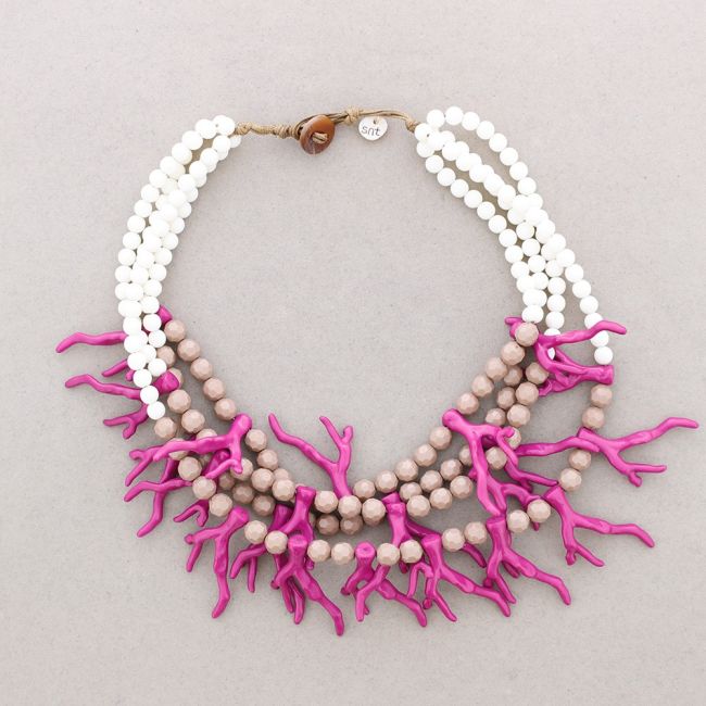 4-TIER RESIN CORAL BALLS NECKLACE