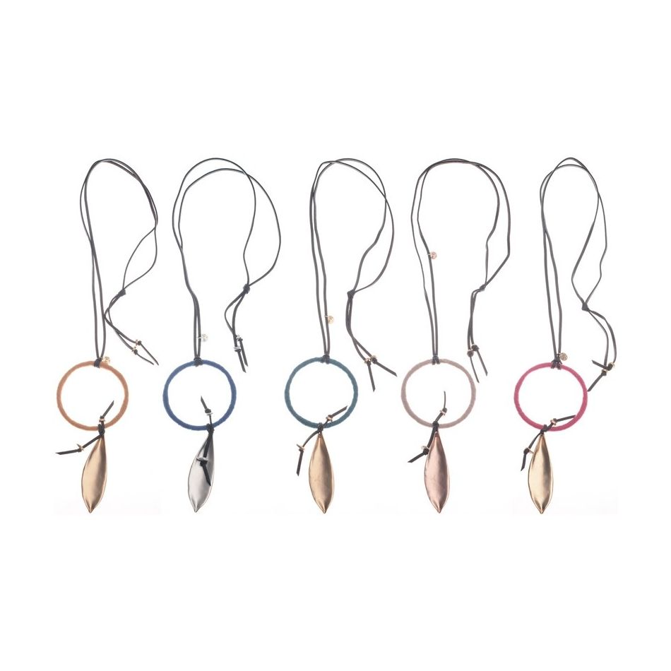 METAL LEAF RING PENDANT LONG NECKLACE