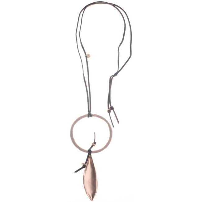 METAL LEAF RING PENDANT LONG NECKLACE