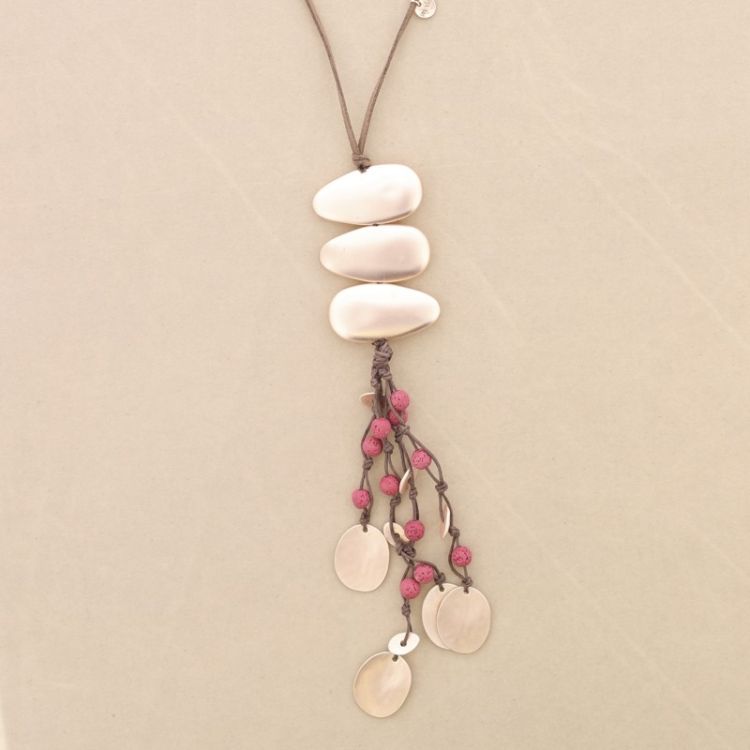 LONG NECKLACE METAL PENDANT WITH LAVA BEADS 2